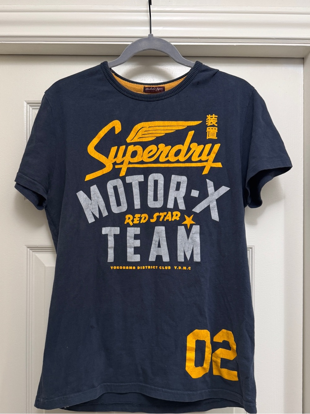 Superdry Navy Short Sleeve Motor-X Team Graphic Tee with Yellow Accents